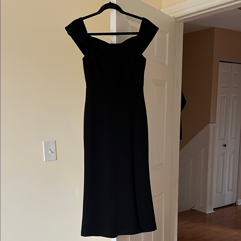 Lulu's Sleek Black Off-Shoulder Midi Dress